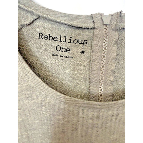 REBELLIOUS ONE ZIP BACK SWEAT SHIRT HEATHER GRAY SEQUIN SMILEY FACE SZ LARGE NEW - Picture 2 of 9